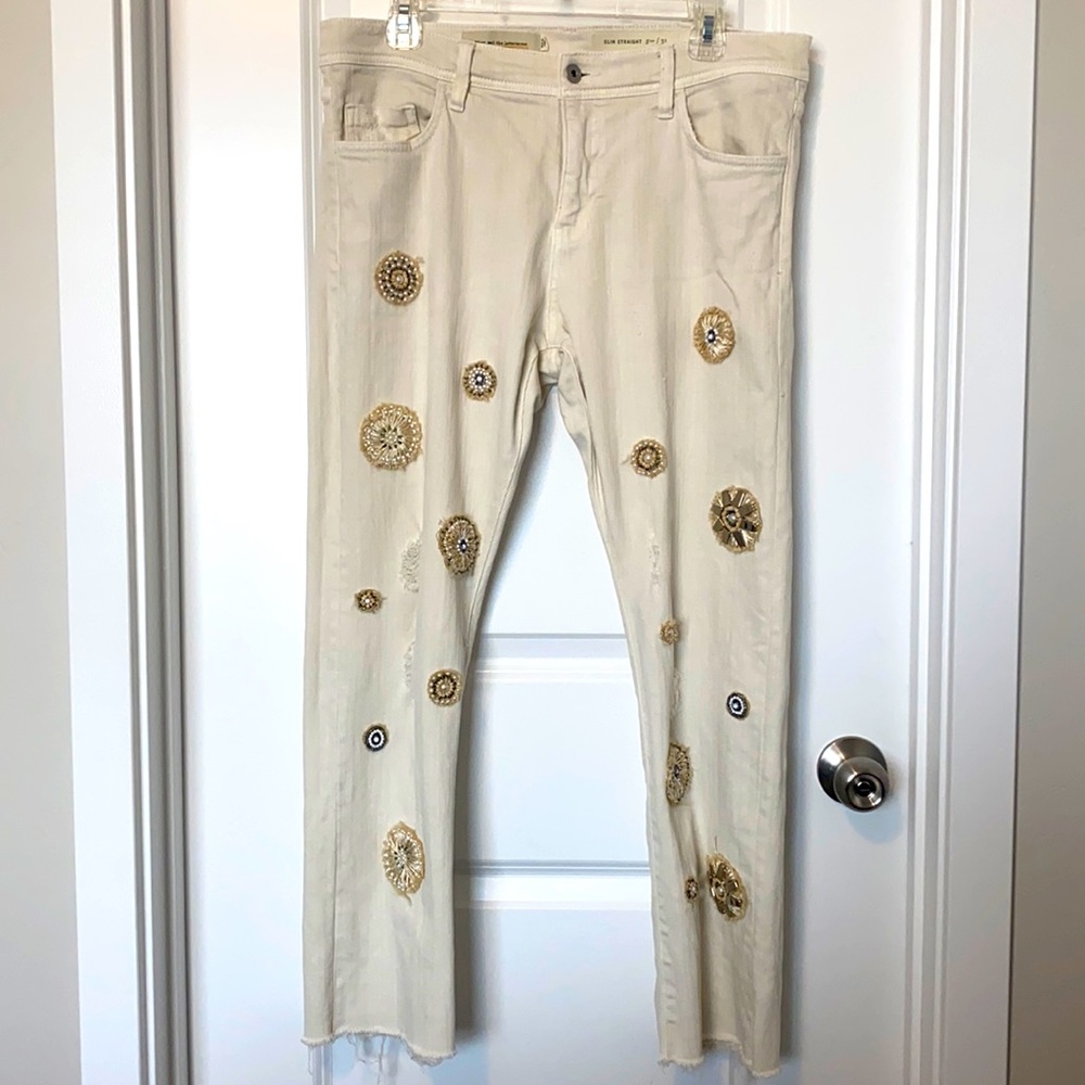 Anthropologie Pilcro Slim Straight Beaded Jeans